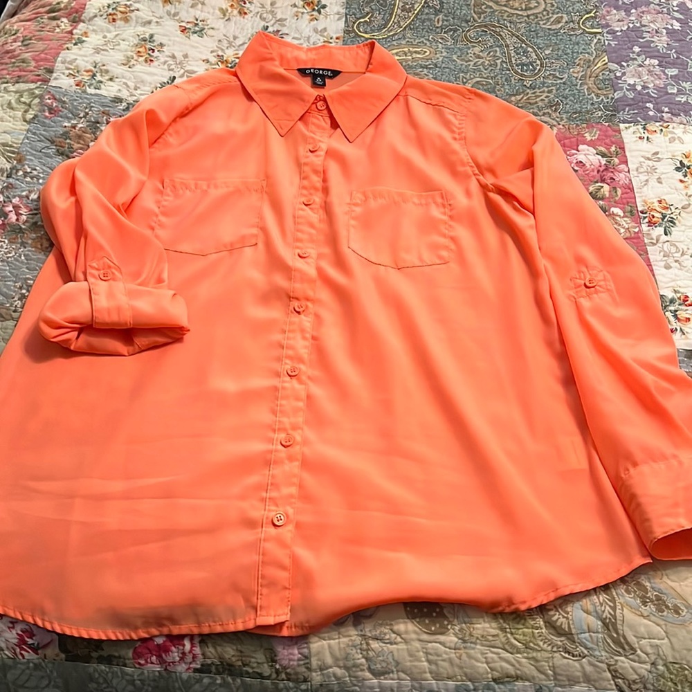 Peach/orange silky shirt long sleeves by George